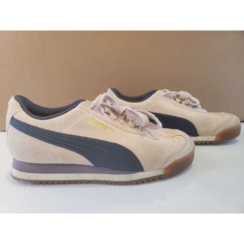 Puma Roma Beige Suede Low Top Sneakers Gold Foil 399378-06 Womens 4